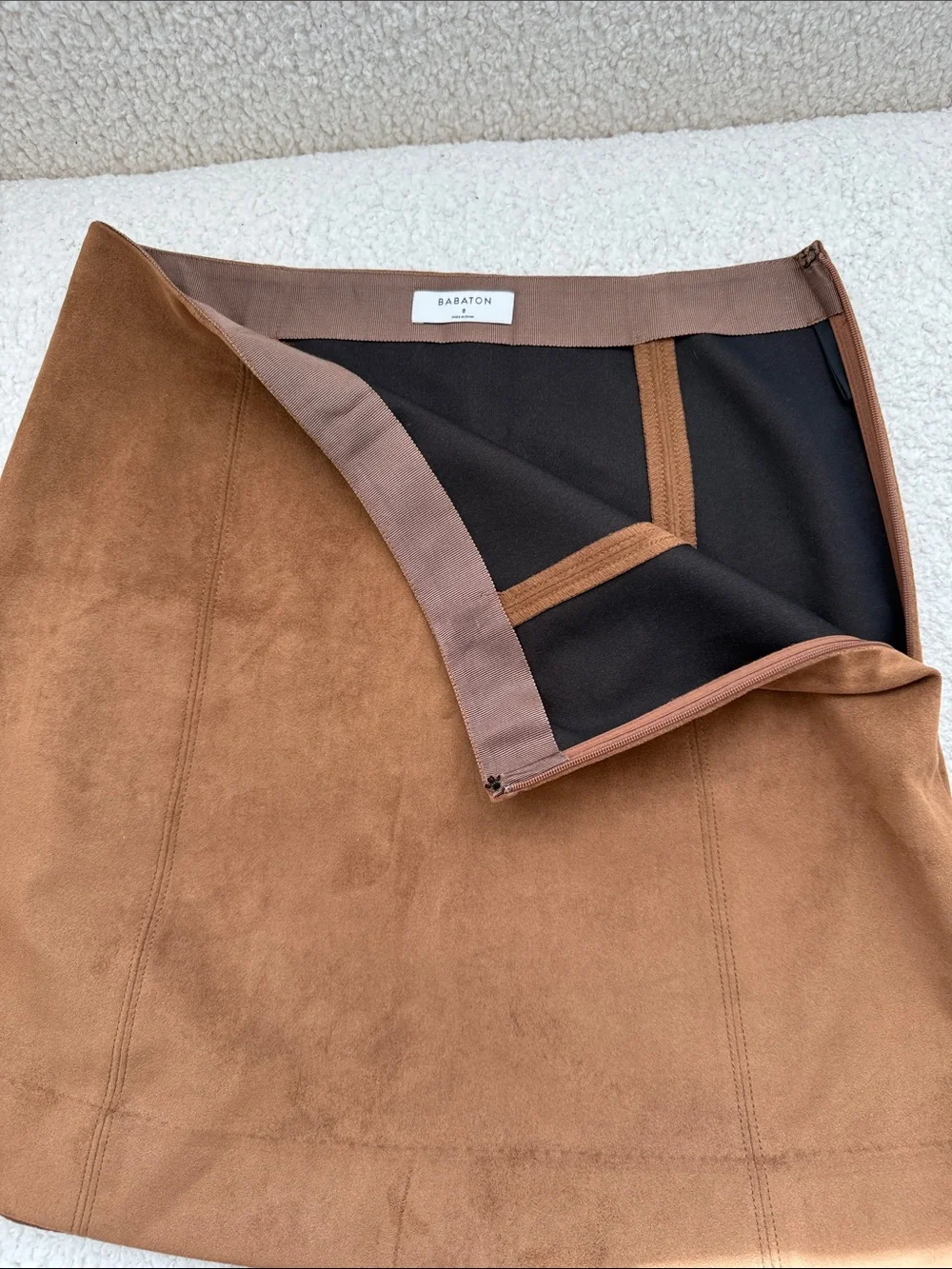 Aritzia Babaton Brown Suede Effect Mini A Line Skirt Size 8